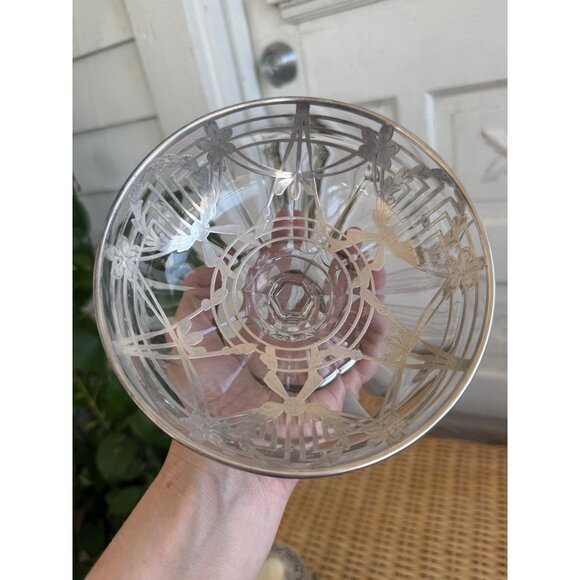 Antique 20's Art Deco Pedestal Candy Trinket Bowl Painted Sterling Overaly - Picture 13 of 16